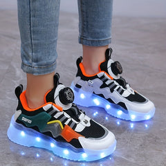 Boys LED Sneakers USB Chargeable Breathable Non Slip Shoes