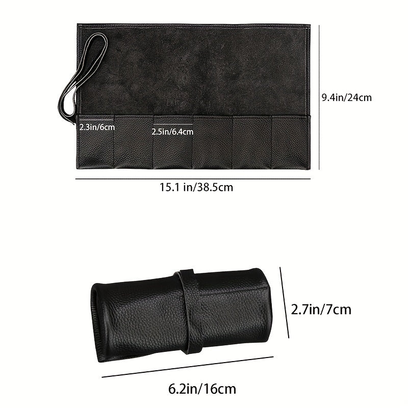 WESSLECO 6 Slot Leather Watch Roll Case Holder Portable Travel Organizer