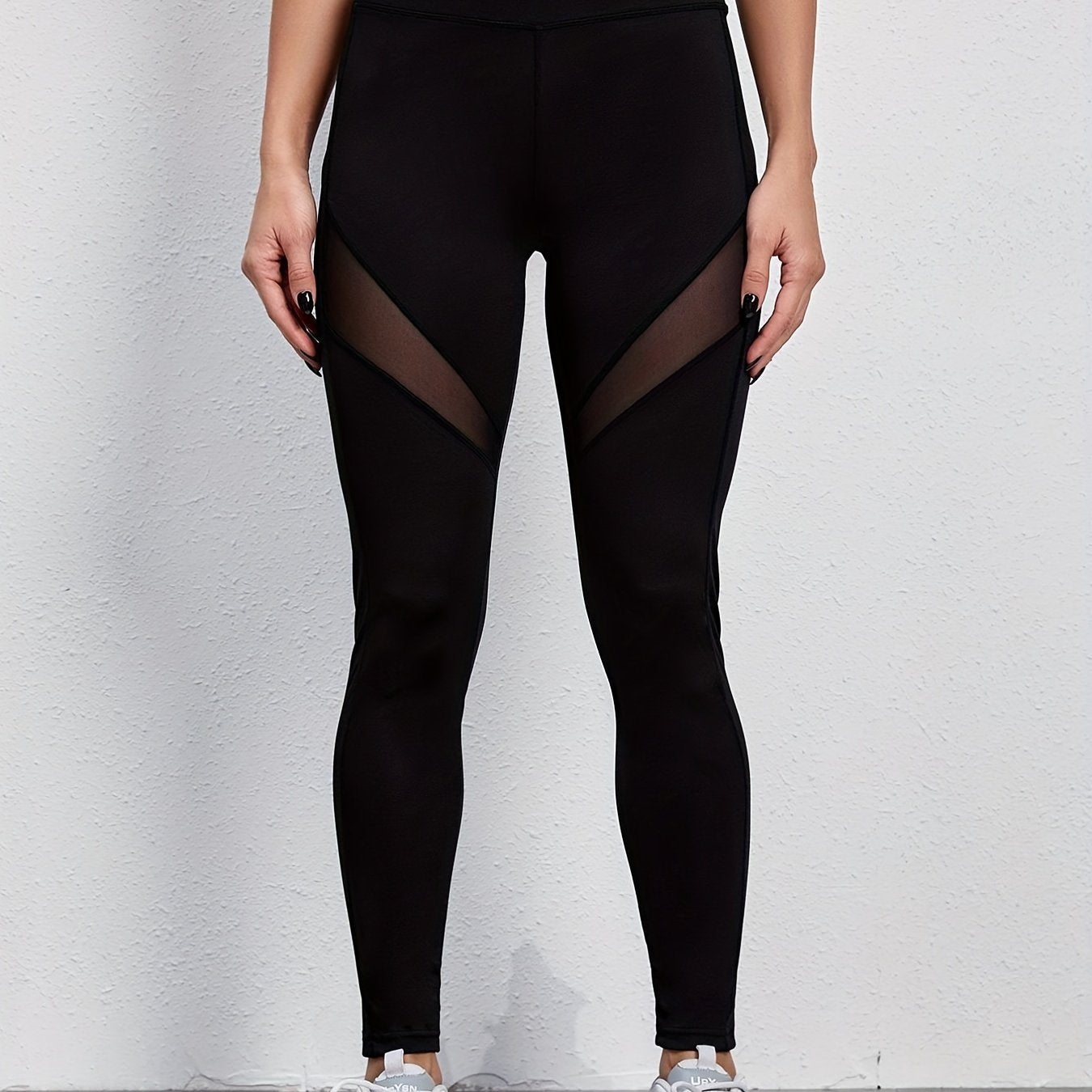 Mesh Stitching Yoga Cropped Pants High Stretch Gym Leggings