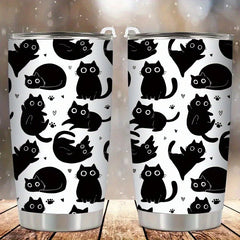 20oz Cat Stainless Steel Tumbler with Straw - Vacuum Insulated Travel Coffee Cup