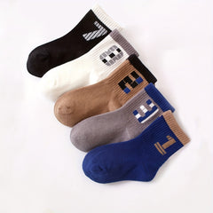 5 Pairs Boys Casual Number Graphic Print Soft Socks For Spring Summer Kids Teen