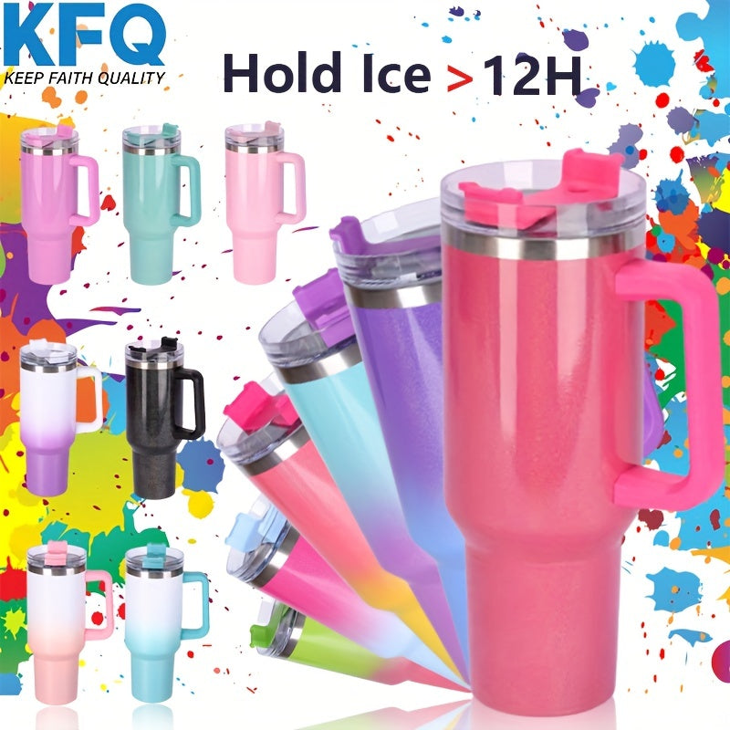 40oz Rainbow Stainless Steel Insulated Water Bottle with Handle & Straw Lid