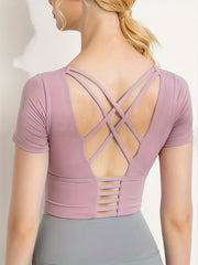 Sporty Round Neck T-Shirt with Criss Cross Straps