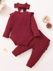 3pcs Baby Girls Letter Print Ruffle Bodysuit Set & Headband