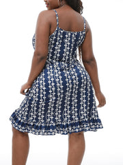 Geometric Print Ruffle Trim Cami Sleep Dress