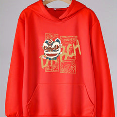 Lion Dance Hoodie Girls Comfy Sweatshirt With Pocket