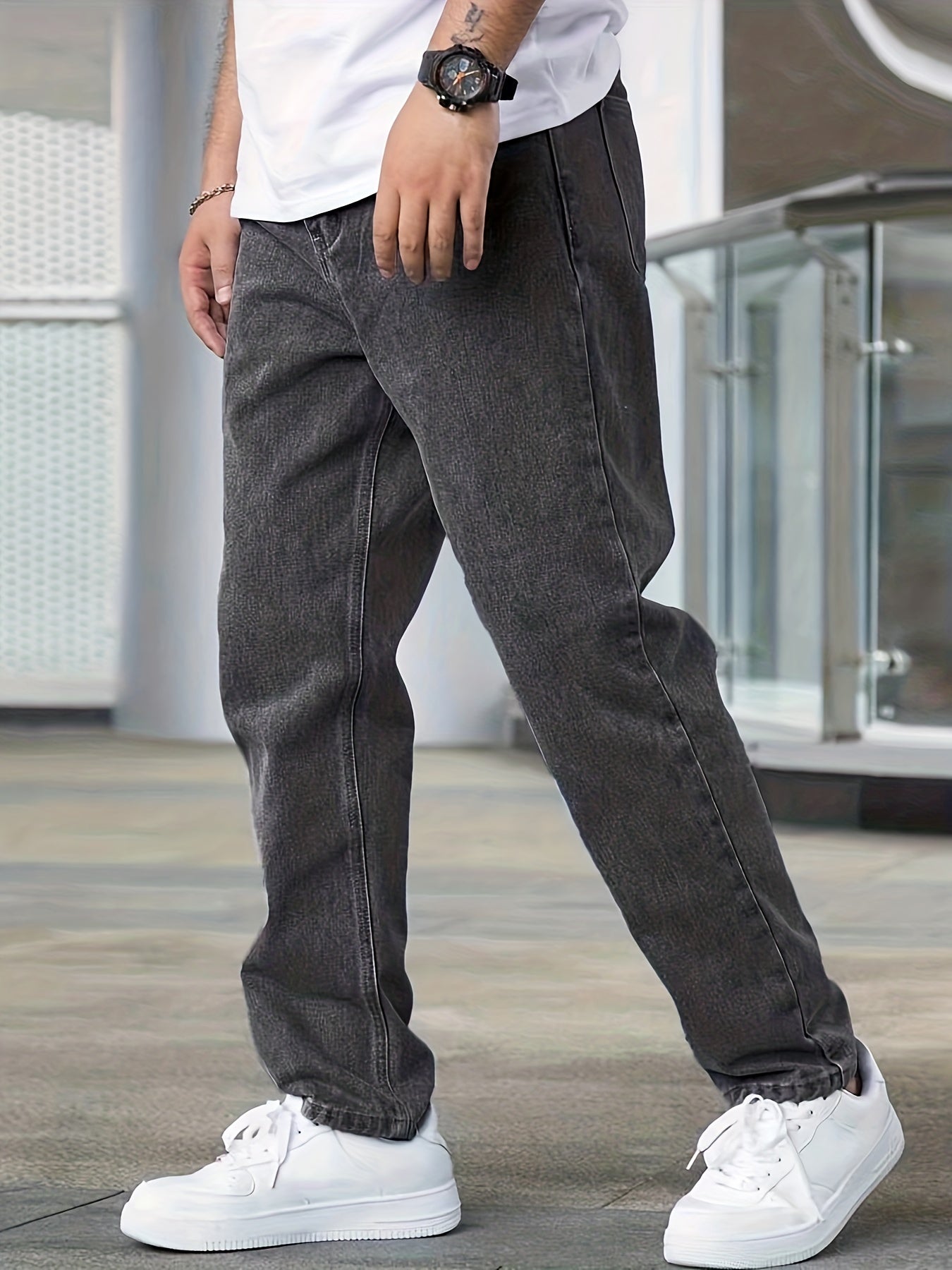 Men's Distressed Denim Pants Loose Fit Straight Leg Jeans