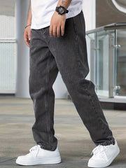 Men's Distressed Denim Pants Loose Fit Straight Leg Jeans