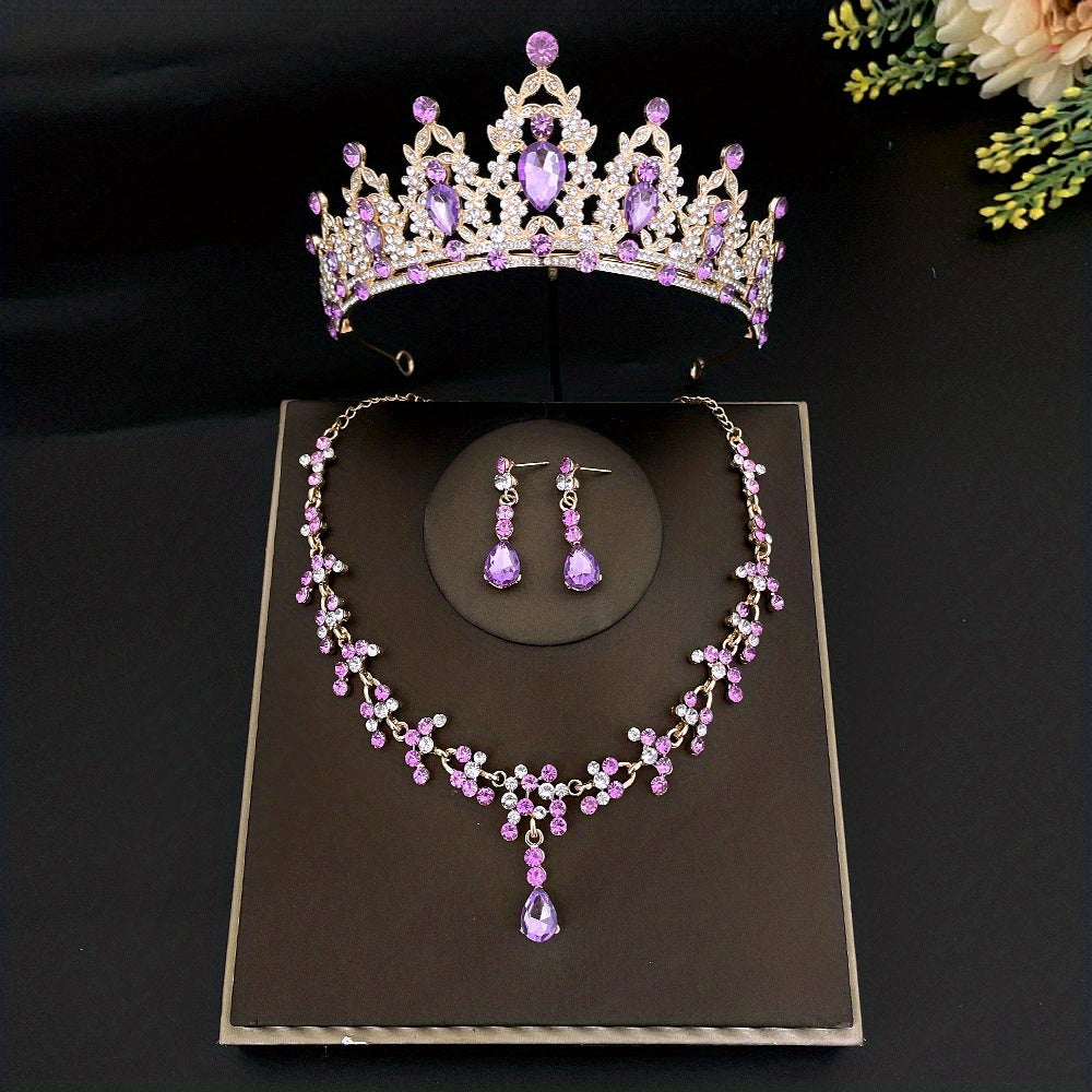Bridal Crystal Crown Earrings Necklace Set Wedding Jewelry