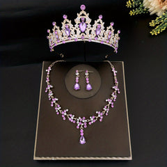 Bridal Crystal Crown Earrings Necklace Set Wedding Jewelry
