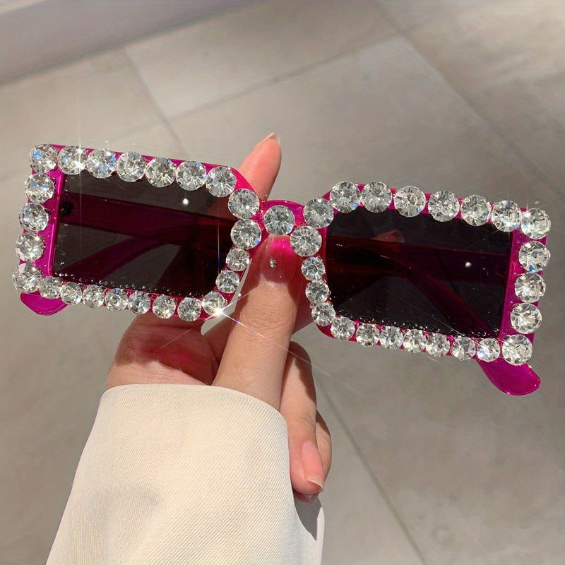 Y2K Rhinestone Rectangle Sunglasses UV400 Sun Shades