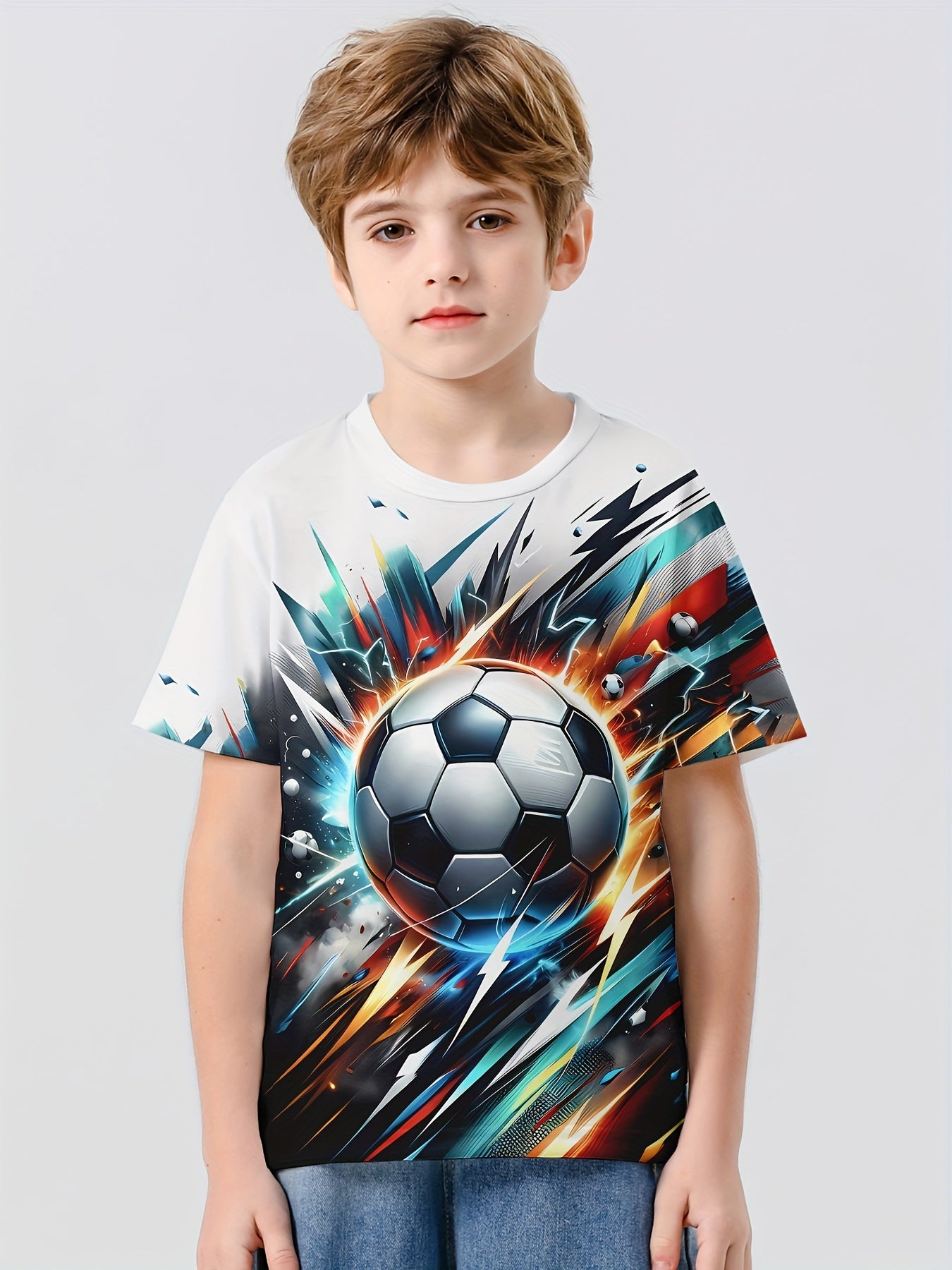 Football 3D Print Boy's Casual Tees Short Sleeve Crew Neck T-shirt