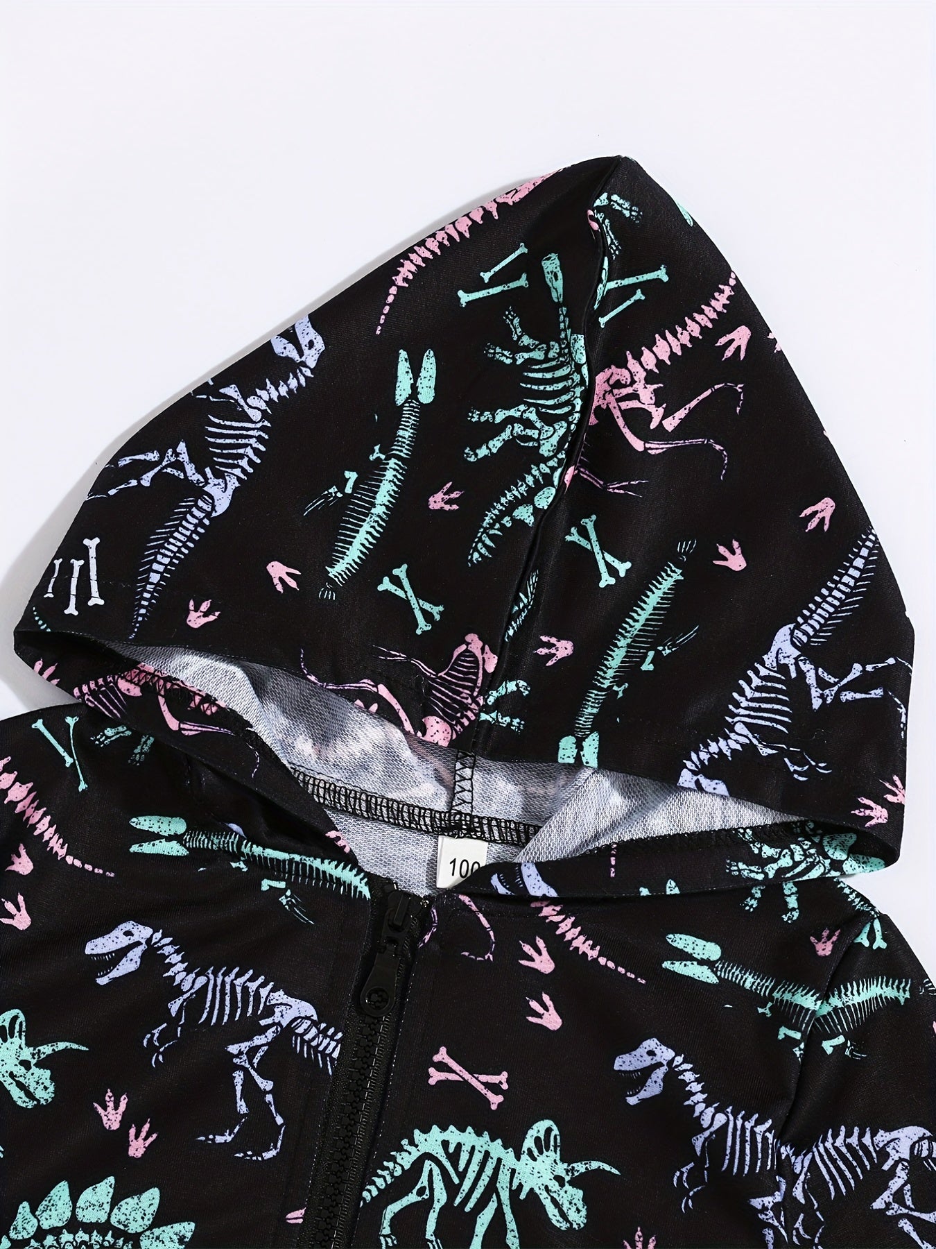 Luminous Dinosaur Print Boys Hoodie Zip Sweatshirt Pocket