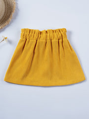 Girls Corduroy Skirt with Bow Decoration and Single Breasted