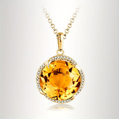 Golden Plated Yellow Zircon Citrine Pendant Clavicle Chain Necklace