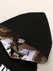 2pcs Boys Camo Print Hoodie & Sweatpants Set for Winter
