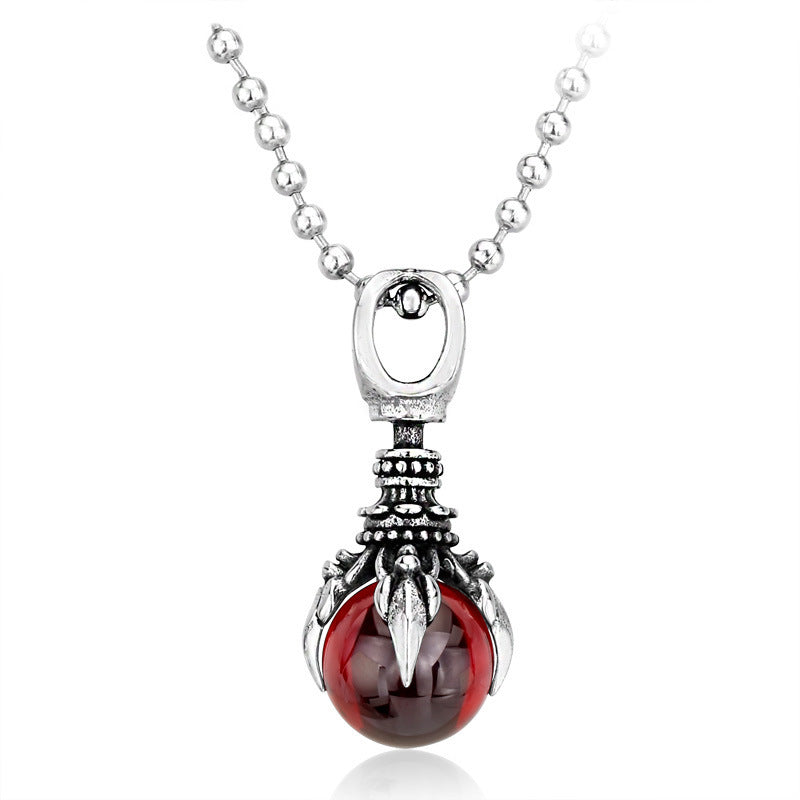 Dragon Claw Pendant Necklace Men's Gothic Red Stone Jewelry