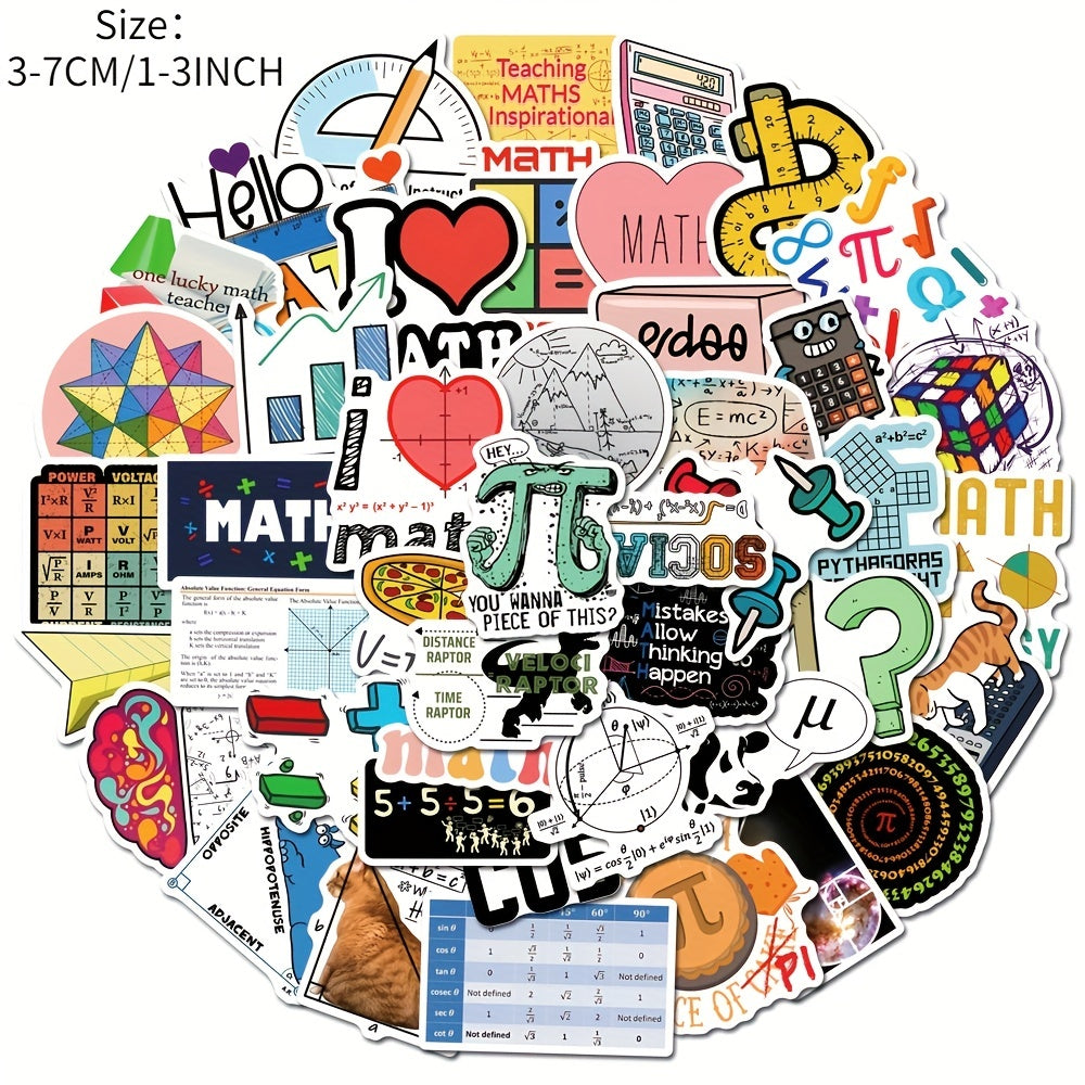 50pcs Math Series Waterproof Vinyl Stickers for Water Bottles Laptops Phones