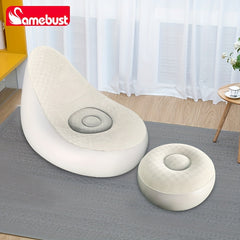 Inflatable Deck Chair With Ottoman Foldable Lounger Sofa