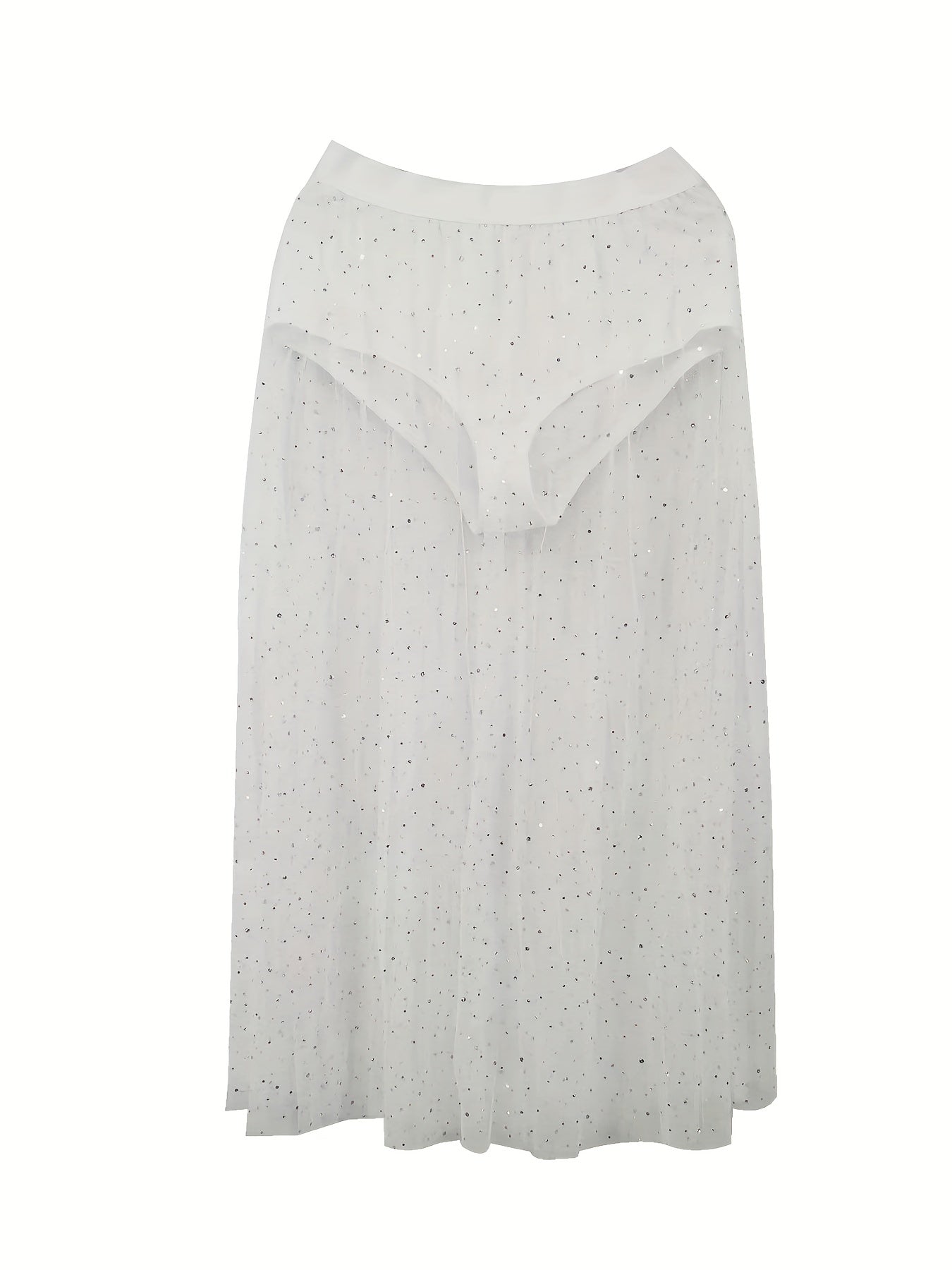 Sequin Decor Pleated Mesh Skirt High Waist Casual Skirt