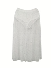 Sequin Decor Pleated Mesh Skirt High Waist Casual Skirt