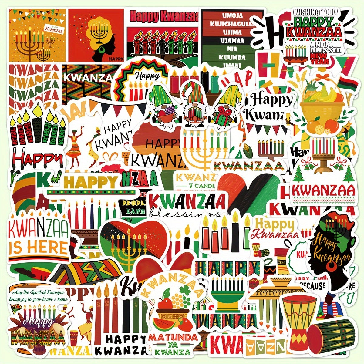 50pcs Kwanzaa Stickers for DIY Decorative Water Cup, Phone Case, Notebook
