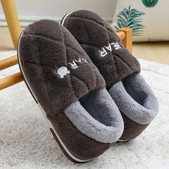 Men's Cartoon Bear Warm Cotton Lining Slippers Fuzzy Comfy Home Shoes