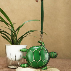 Handcrafted Tortoise Purse Wallet with Wrist Strap Zipper Closure Coin Purse