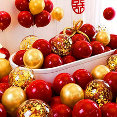 20pcs Red Golden Confetti Balloon Set For Party Decoration
