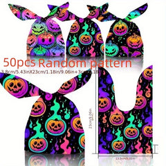 50pcs Halloween Treat Candy Bag Ghost Skull Pumpkin Bundle Pocket Drawstring