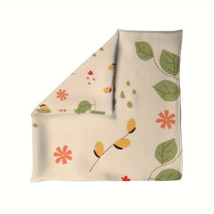 Floral Square Scarf with Green Leaves & Orange Flowers