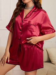 Casual Plus Size Pajama Set Short Sleeve Button Up Top & Shorts
