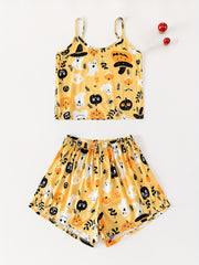 Skull Print Halloween Pajama Set Women's Sleepwear
