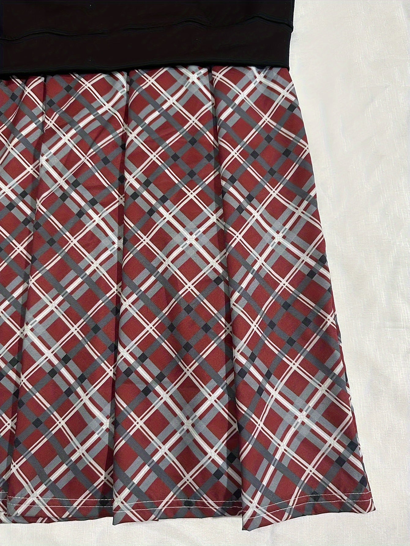 Colorblock Plaid Print Long Sleeve Dress