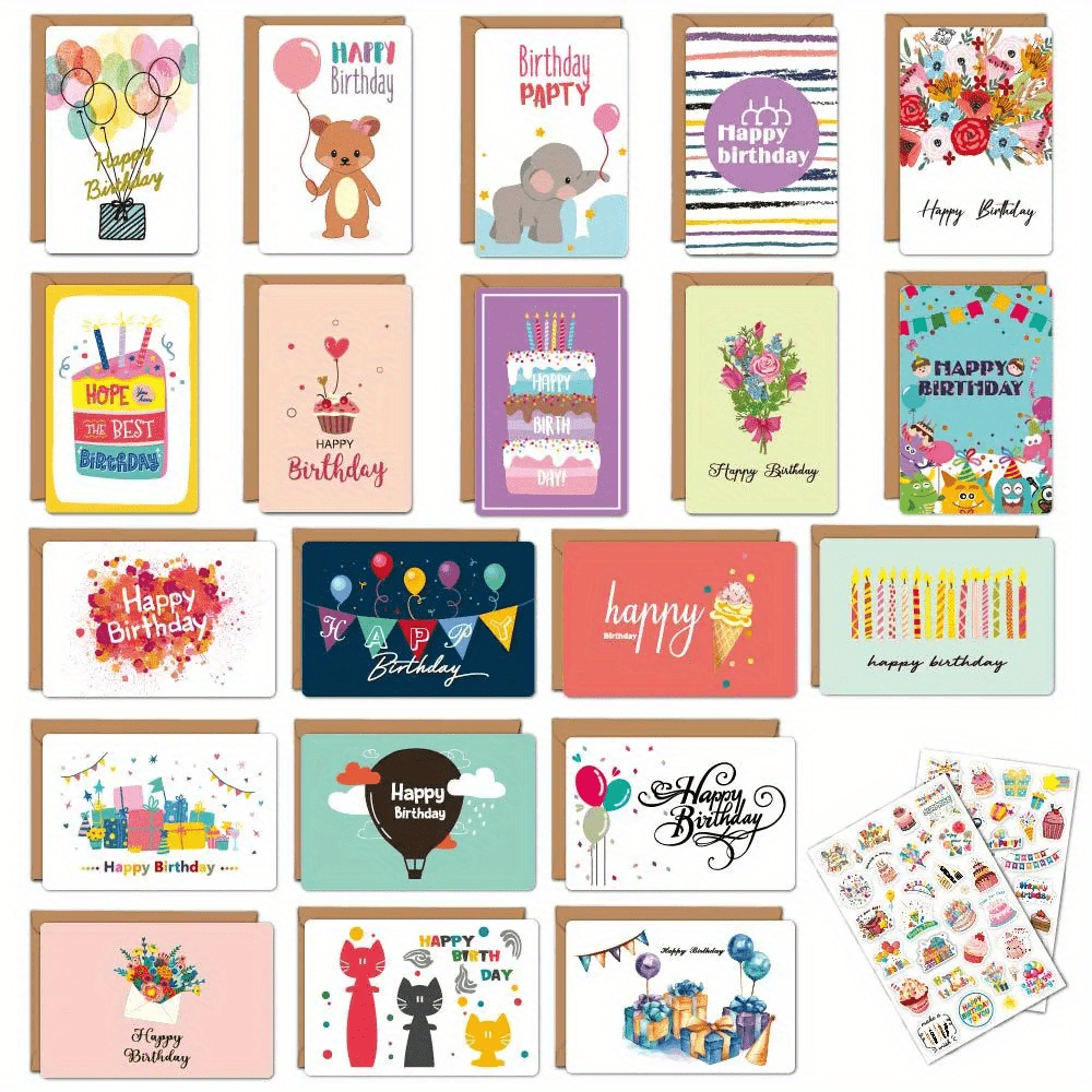 20pcs Happy Birthday Card Set with Envelope Sticker DIY Combo