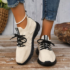 Wave Line Pattern Knit Athletic Running Shoes Mesh Lace up Sneakers
