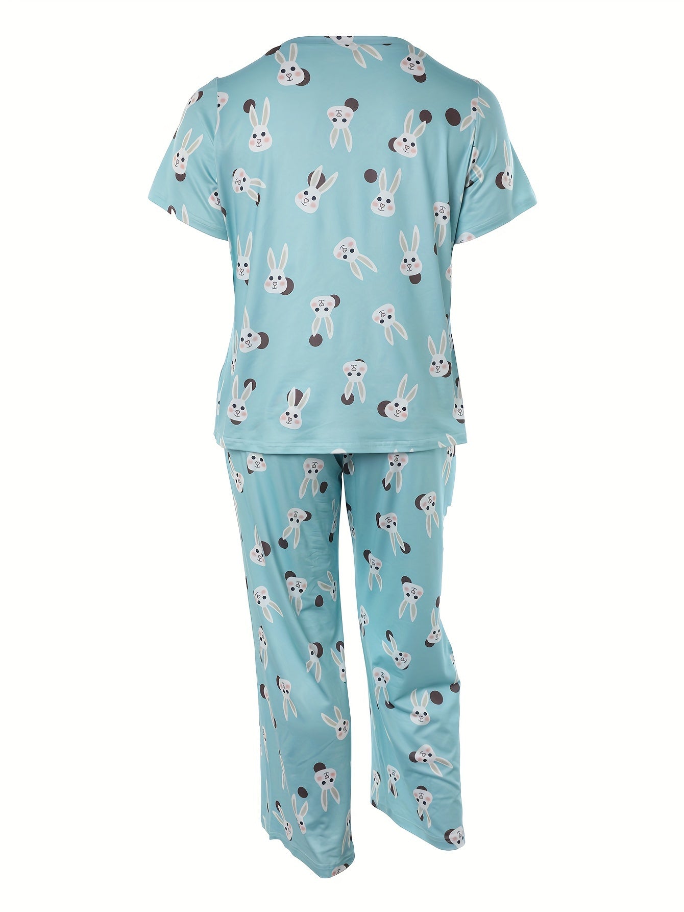 Rabbit Print Short Sleeve Top & Wide Leg Pants Pajama Set