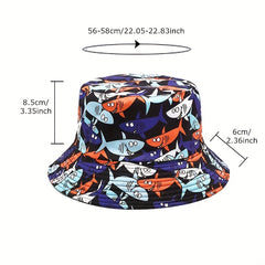 Fishbone Shark Reversible Bucket Hat