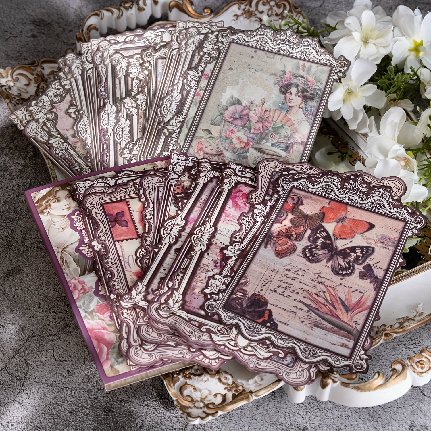 30pcs Mirror Flower Collage Cards Background Paper for DIY Junk Journal