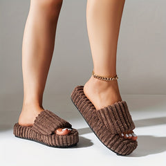 Women's Fuzzy House Slippers Open Toe Platform Casual Slides
