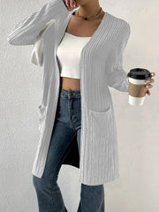 Open Front Ribbed Knit Cardigan