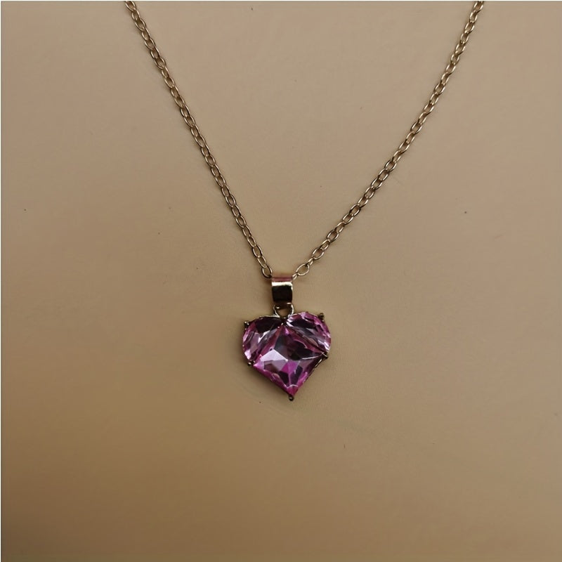 Pink Heart Pendant Necklace for Girls Y2K Jewelry Accessories