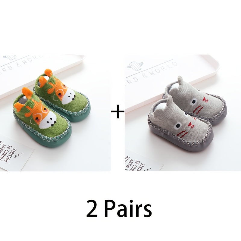 2 Pairs Baby Boys Walking Socks Anti-Skid Soft Bottom