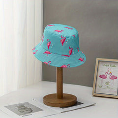 Foldable Flamingo Print Bucket Hat Lightweight Fisherman Cap for Women
