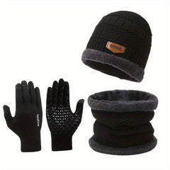3pcs Winter Thicken Knitted Hat Plush Warm Scarf Non slip Gloves