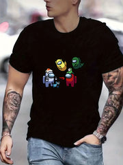 Cartoon Monster Print Men's Graphic Crew Neck Active T shirt Casual Comfy Tees