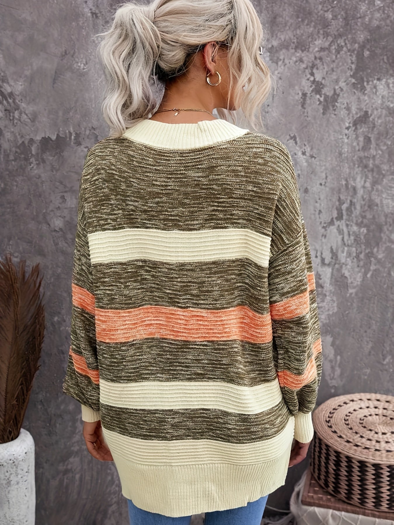Striped Long Sleeve Button-Up Cardigan With Pockets