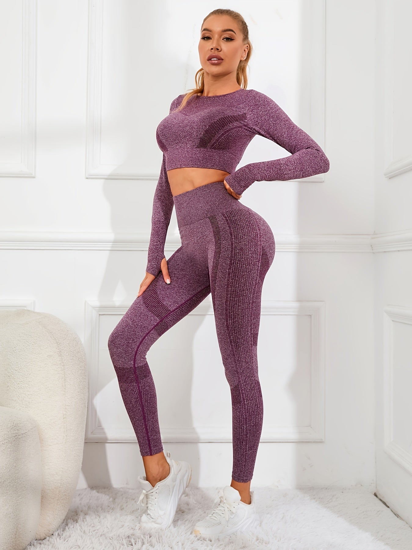 Seamless Long Sleeve Top and Leggings Set for Women