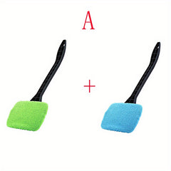 2pcs Car Window Cleaner Brush Kit Inside Interior Auto Glass Wiper Long Handle