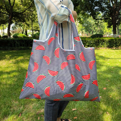 Stripes & Watermelon Pattern Shoulder Bag Lightweight Shopper